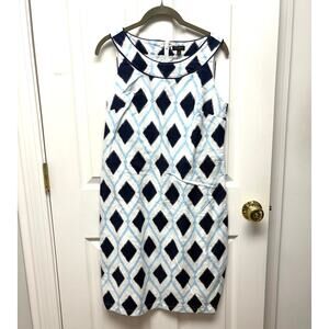Talbots Linen Blend Dress, Lined Sleeveless Sheath, White Navy, Women's Size 4